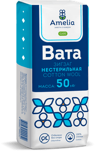 фото упаковки Вата Амелия Зиг-Заг нестерильная, 50 г, 1 шт. фото упаковки Вата Амелия Зиг-Заг нестерильная