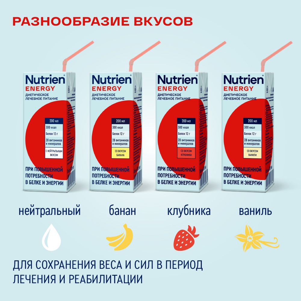 Nutrien Energy, для детей с 3 лет и взрослых, смесь для энтерального питания, клубника, 200 мл, 1 шт.