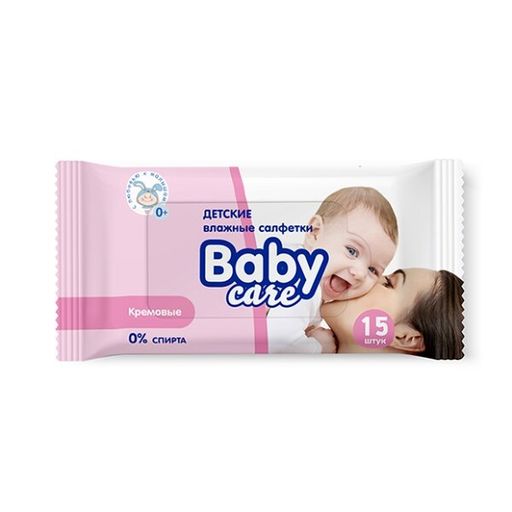 Baby Care Влажные салфетки для детской гигиены кремовые, 15 шт.
