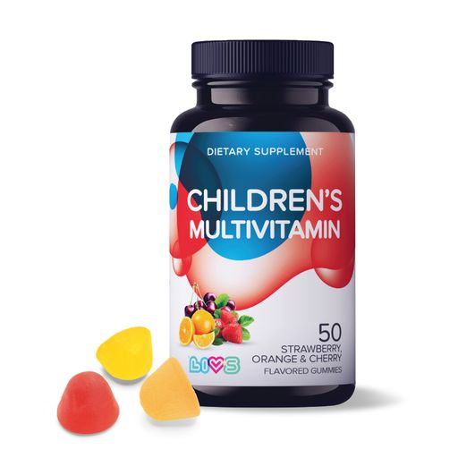 LIVS Витамины для детей, пектиновые мармеладные пастилки, со вкусом клубники, апельсина и вишни, 50 шт.