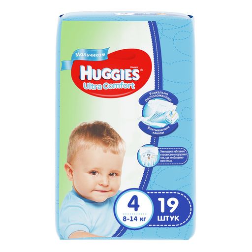 Huggies Ultra Comfort Подгузники детские, р. 4, 8-14 кг, для мальчиков, 19 шт.