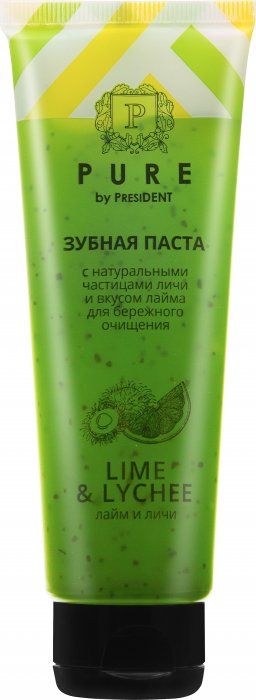 Pure by PresiDENT Зубная паста Лайм и личи, с фтором, паста зубная, 100 мл, 1 шт.