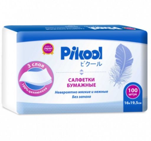 Pikool Салфетки бумажные 3 слоя, 100 шт.