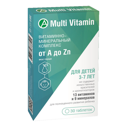 Multi Vitamin Комплекс от А до Zn для детей, 860 мг, таблетки жевательные, для детей с 3х лет до 7 лет, 30 шт.