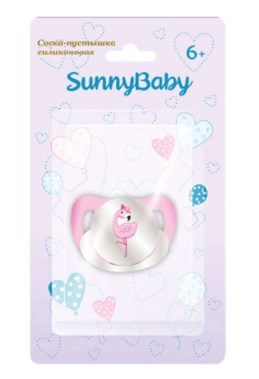 SunnyBaby Соска-пустышка ортодонтическая Фламинго, для детей с 6 месяцев, силиконовая, 1 шт.