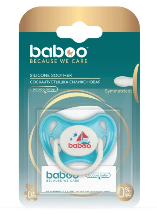 Baboo Соска-пустышка силиконовая симметричная Marine, для детей с рождения, голубого цвета, 1 шт.