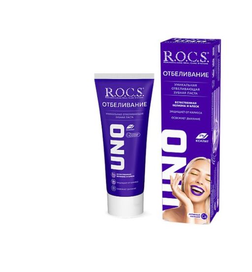 ROCS Uno Зубная паста Отбеливающая, без фтора, паста зубная, 74 г, 1 шт.