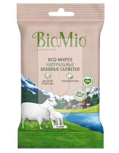 BioMio Bio-Wipes Салфетки влажные натуральные, с экстрактом хлопка, 15 шт.